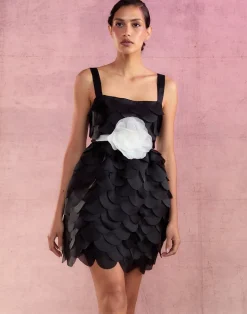 Cynthia Rowley Scalloped Petal Mini Dress BLACK Discount