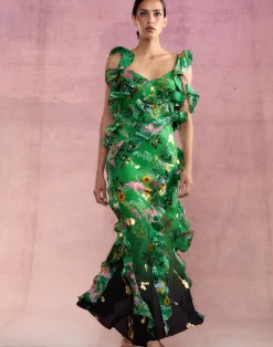 Cynthia Rowley Secret Garden Silk Dress GRNFL Discount