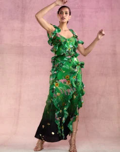 Cynthia Rowley Secret Garden Silk Dress GRNFL Discount