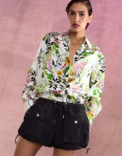 Cynthia Rowley Secret Garden Silk Shirt WHTMT Online