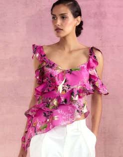 Cynthia Rowley Secret Garden Silk Top PNKFL Clearance