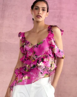 Cynthia Rowley Secret Garden Silk Top PNKFL Clearance