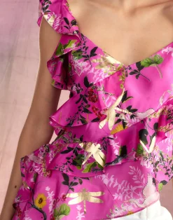 Cynthia Rowley Secret Garden Silk Top PNKFL Clearance