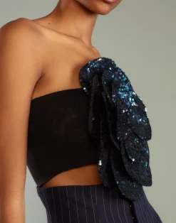 Cynthia Rowley Sequin Flower Bandeau DRKMT Outlet