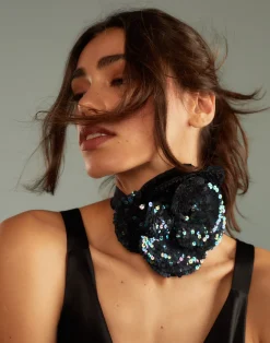 Cynthia Rowley Sequin Flower Tie DRKMT Sale