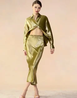Cynthia Rowley Shimmering Siren Skirt GREEN Discount