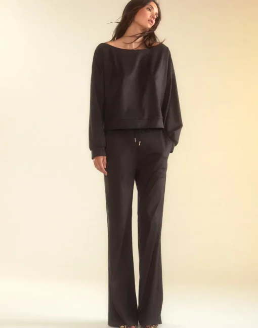 Cynthia Rowley Sleek Ultrasuede Lounge Pant BLACK Fashion