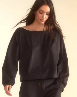 Cynthia Rowley Sleek Ultrasuede Pullover BLACK Discount