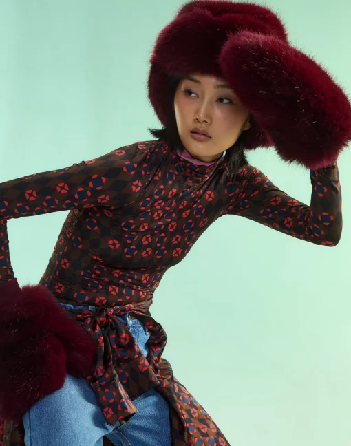 Cynthia Rowley Snow Bunny Trapper Hat BRGDY Discount