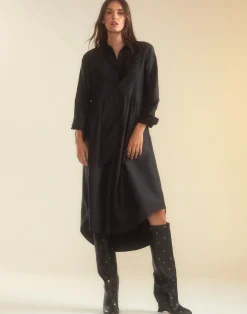 Cynthia Rowley Undercover Silk Taffeta Shirt Dress BLACK Clearance