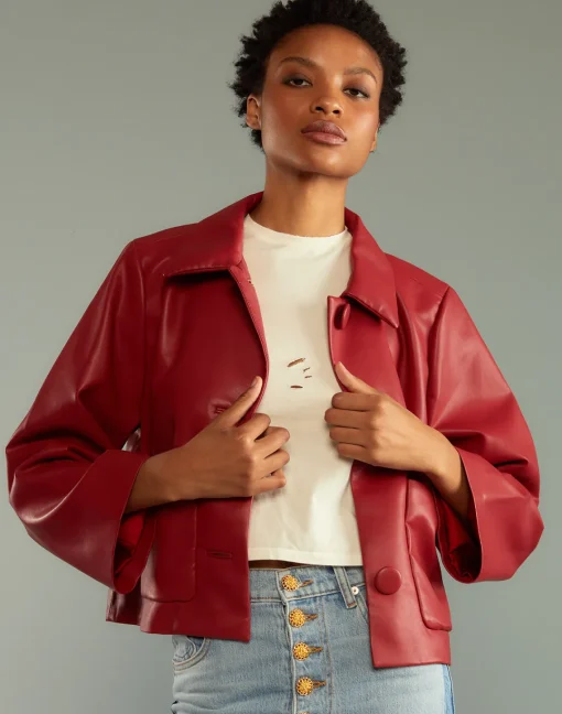Cynthia Rowley Vegan Leather Jacket Red Best