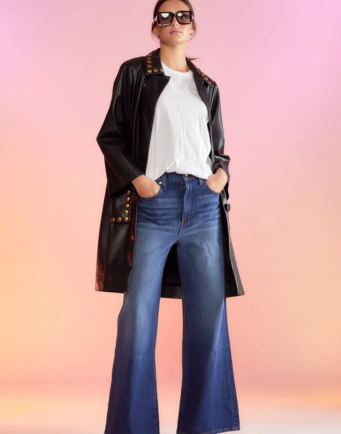 Cynthia Rowley Vegan Studded Leather Coat BLACK Best