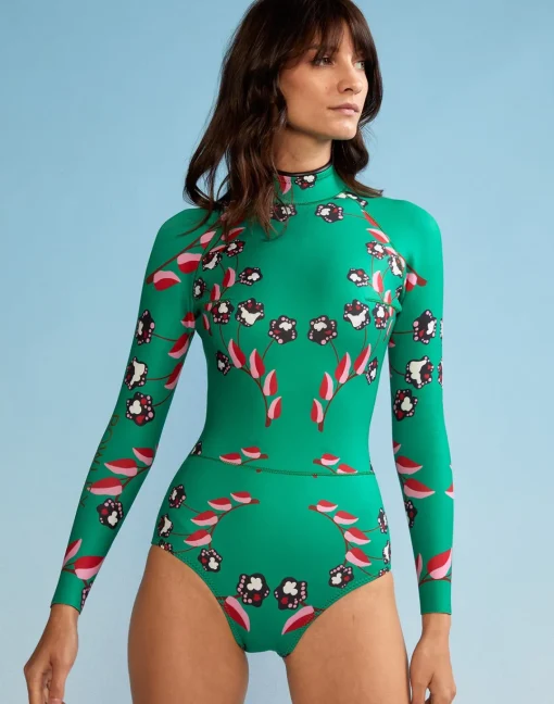 Cynthia Rowley Vine Floral High Cut Wetsuit GRVFLO New