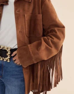 Cynthia Rowley Westward Fringe Suede Jacket BROWN Best